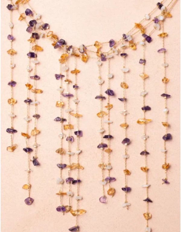 Collier à motif de cascade avec pierres cristallines
