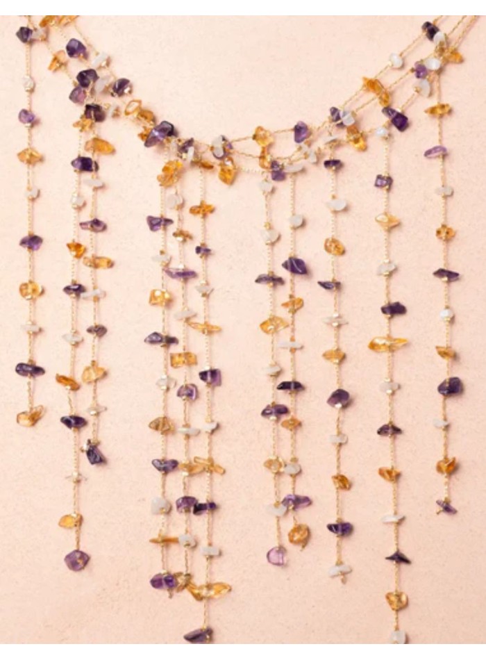 Collar con diseño de cascada con piedras cristalinas