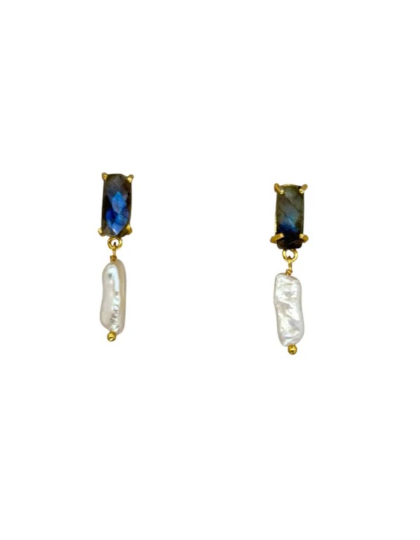 Petites boucles d'oreilles avec pierre et perle irrégulière