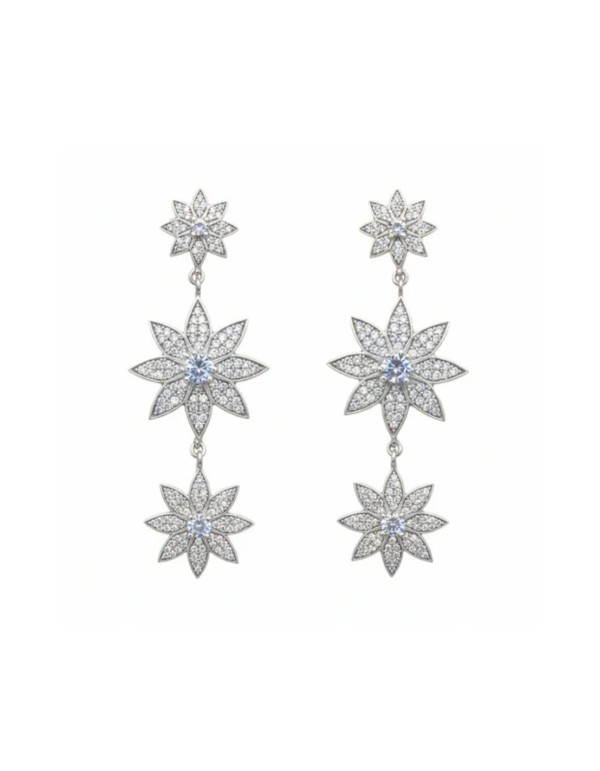 Long silver earrings with stars and zircons