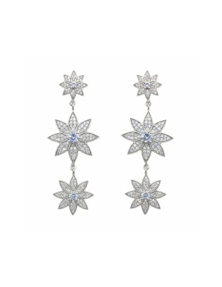Long silver earrings with stars and zircons
