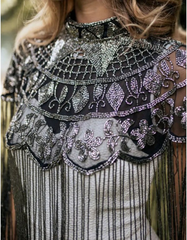 Jeweled cape with sequin embroidery and geometric patterns 2
