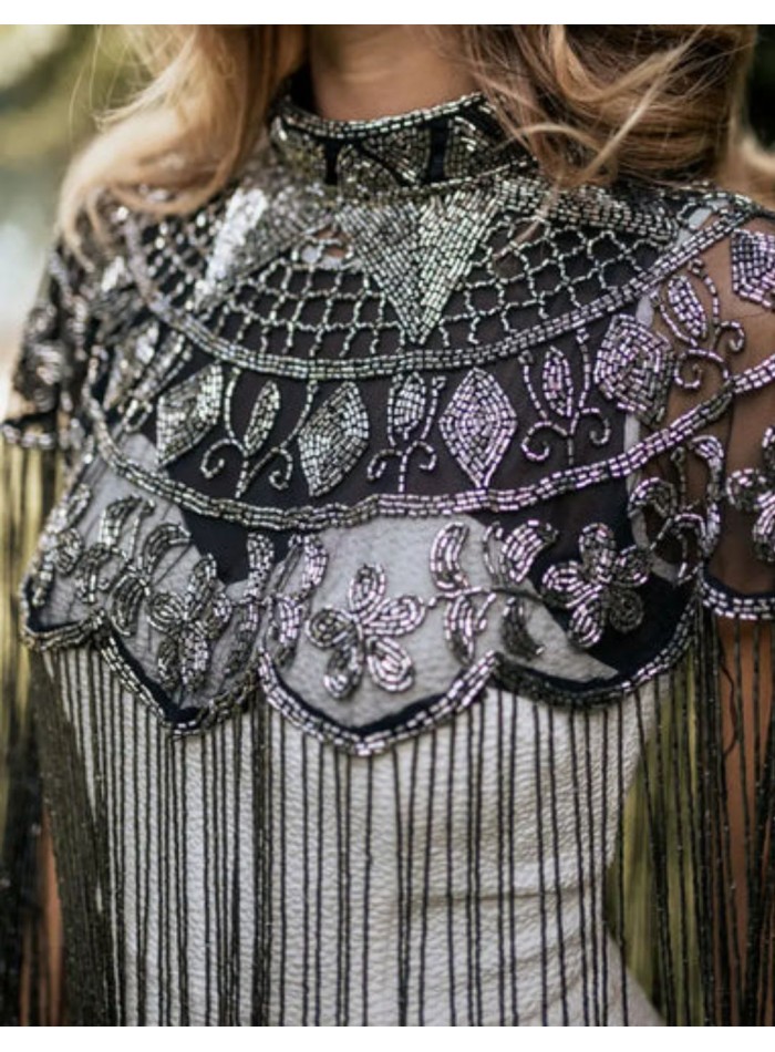 Jeweled cape with sequin embroidery and...