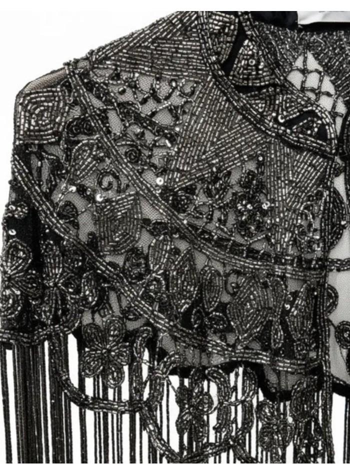 Jeweled cape with sequin embroidery and...