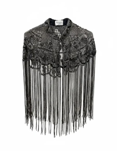 Jeweled cape with sequin embroidery and geometric patterns