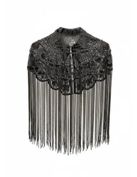 Jeweled cape with sequin embroidery and geometric patterns