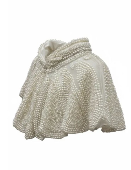 White jewel neckline with pearls and structured design