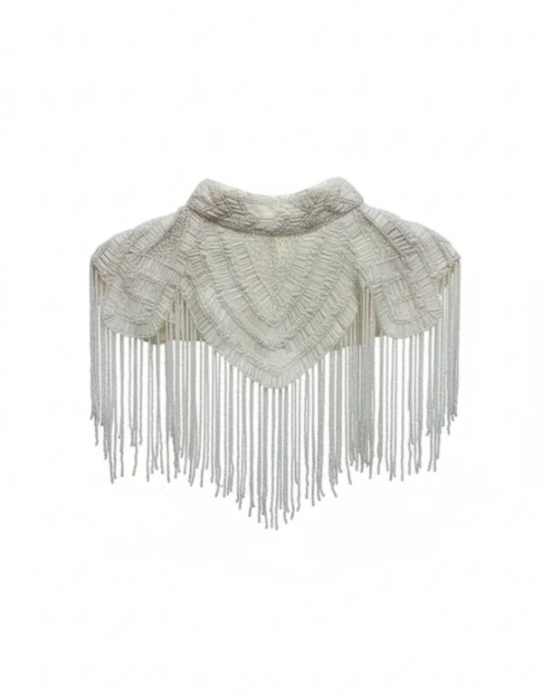 Bridal cape with beaded embroidery in delicate lines