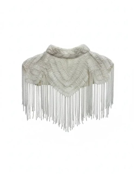 Bridal cape with beaded embroidery in delicate lines