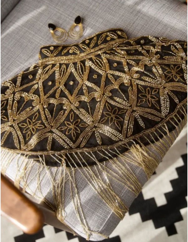 Jeweled cape with geometric embroidery and flowing drape 2