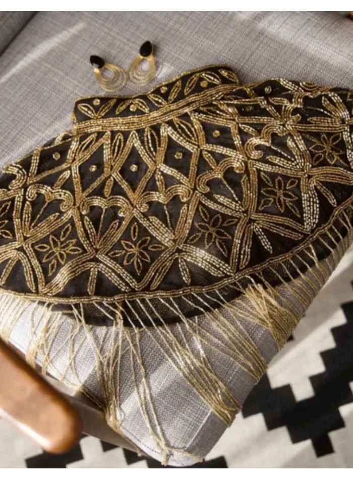 Jeweled cape with geometric embroidery and...