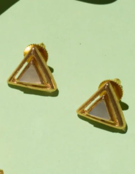 Golden earrings with triangle design