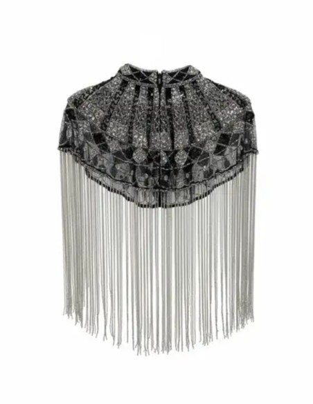 Cape ornée de bijoux avec broderie de paillettes et motifs géométriques