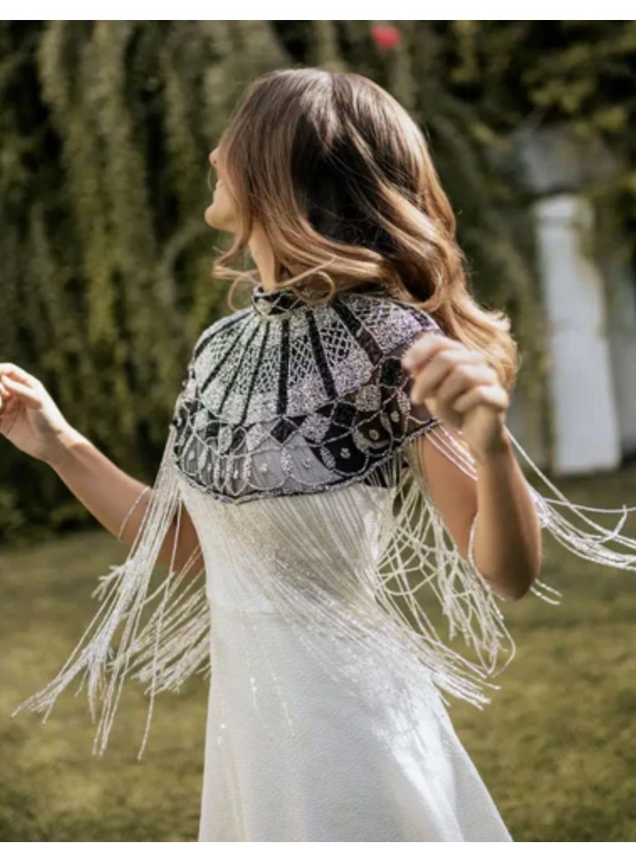 Jeweled cape with sequin embroidery and...