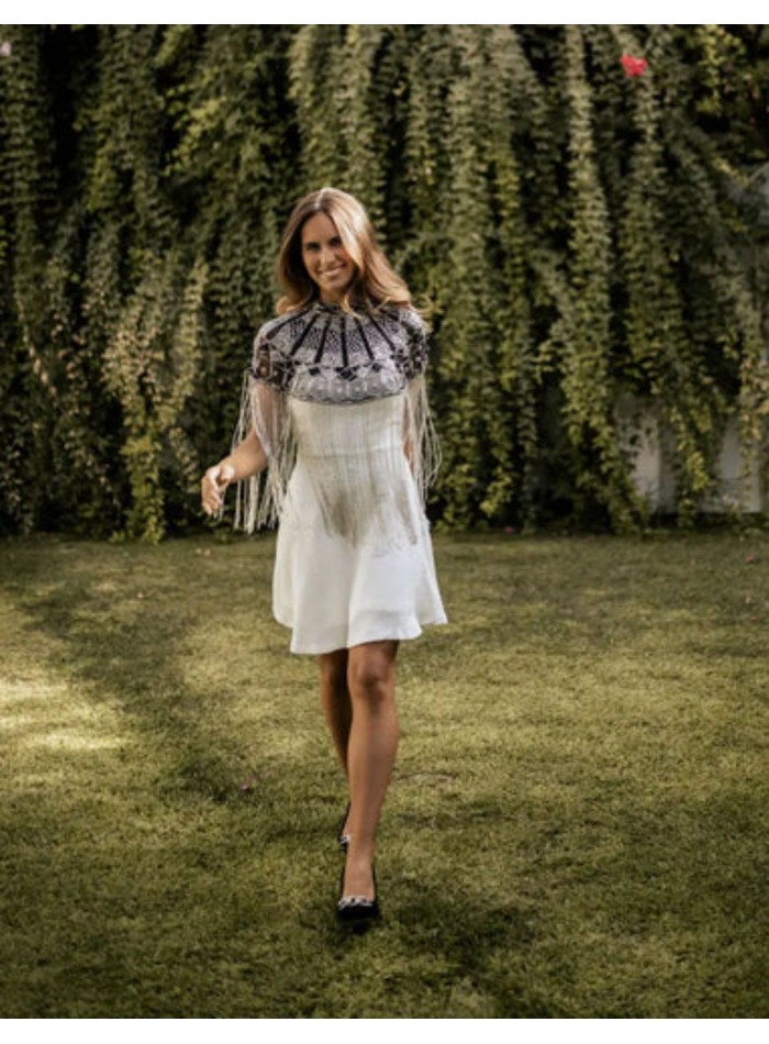 Jeweled cape with sequin embroidery and...