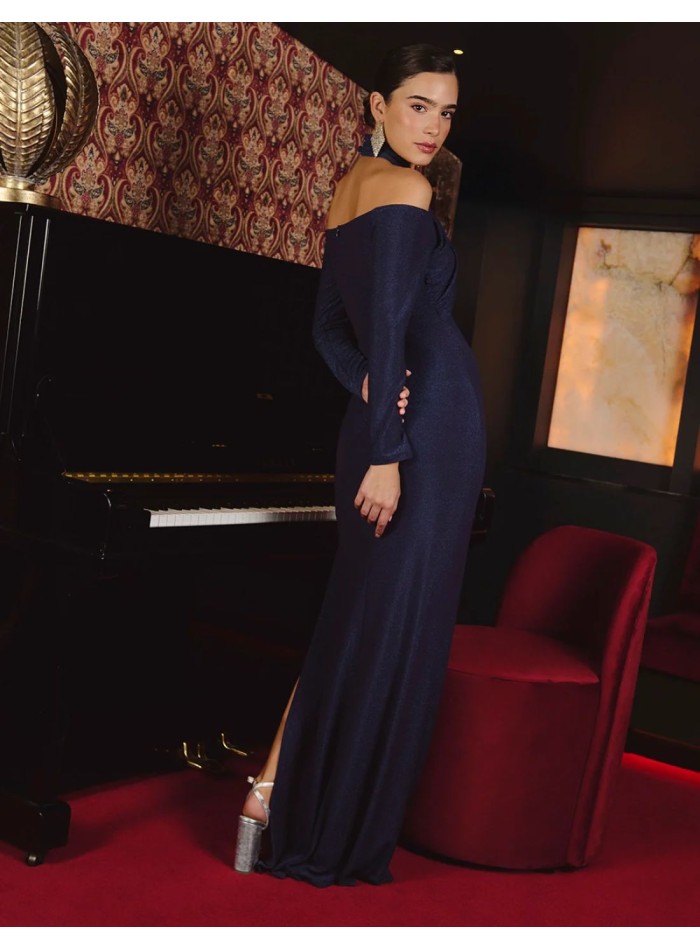 Long party dress with crossed neckline and...