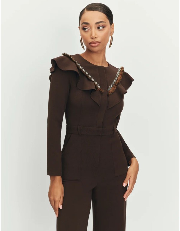 Fitted jumpsuit with trimmings and fringe details 2