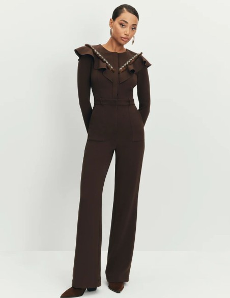 Fitted jumpsuit with trimmings and fringe details