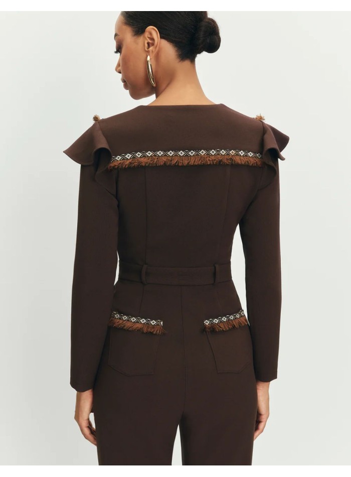Fitted jumpsuit with trimmings and fringe details
