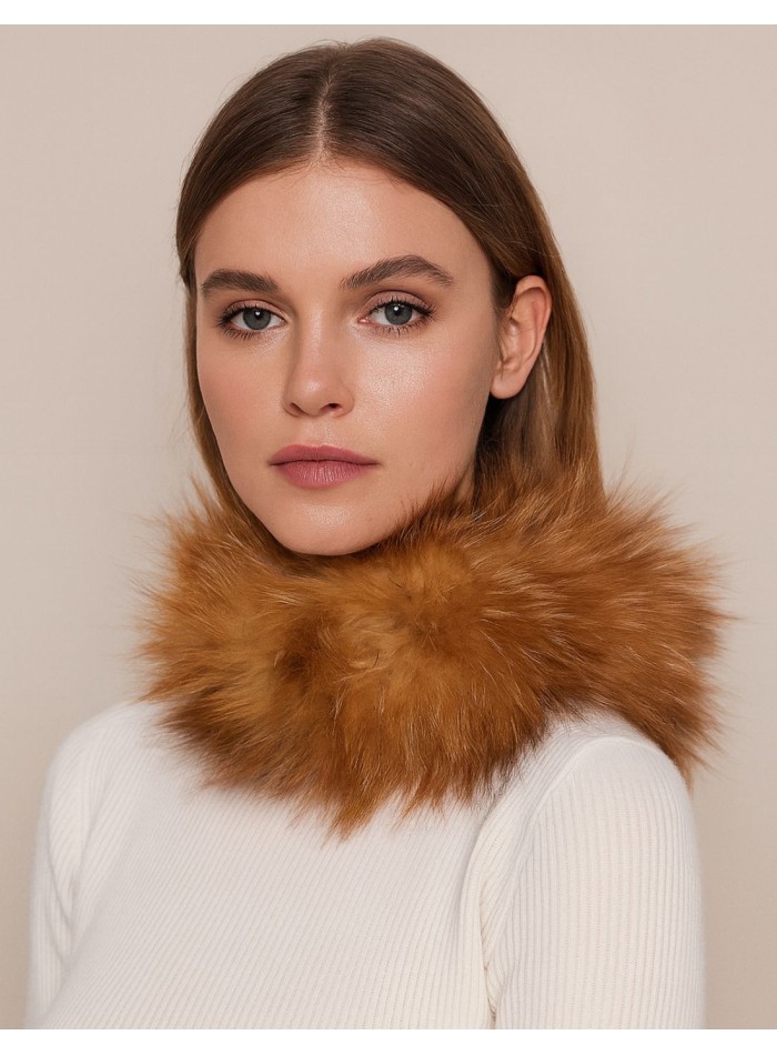 Brown elastic natural faux collar