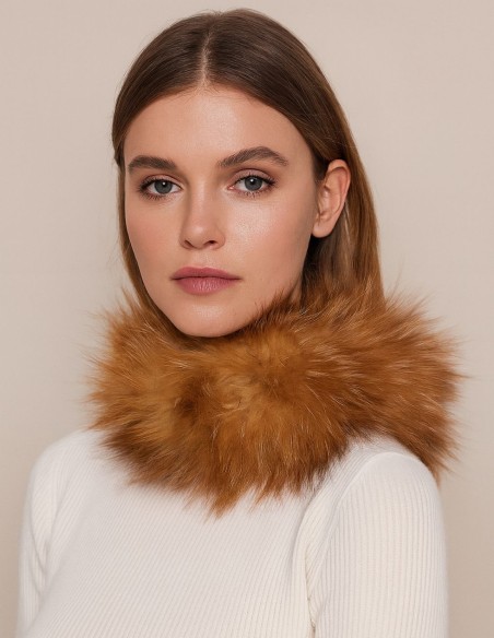 Brown elastic natural faux collar