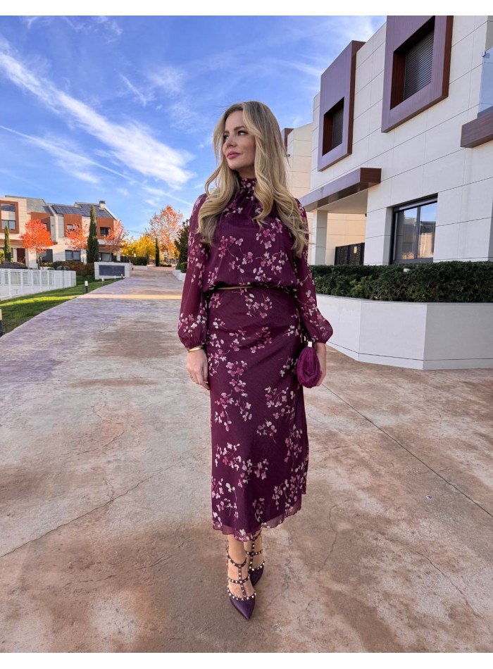 Ensemble deux pièces à imprimé floral marron