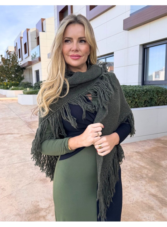 Fringed poncho for wedding guests in green