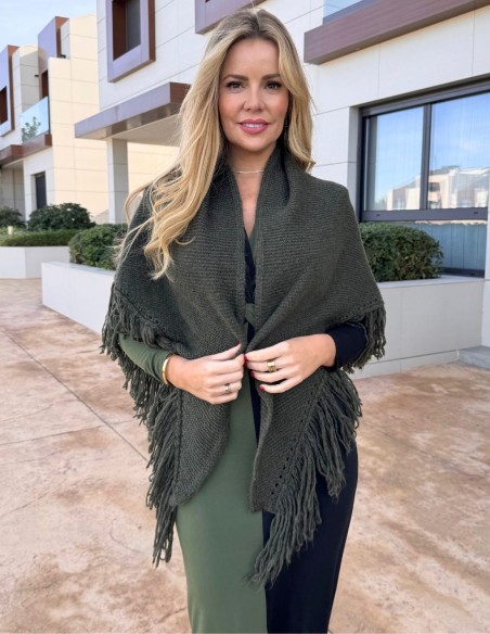Fringed poncho for wedding guests in green