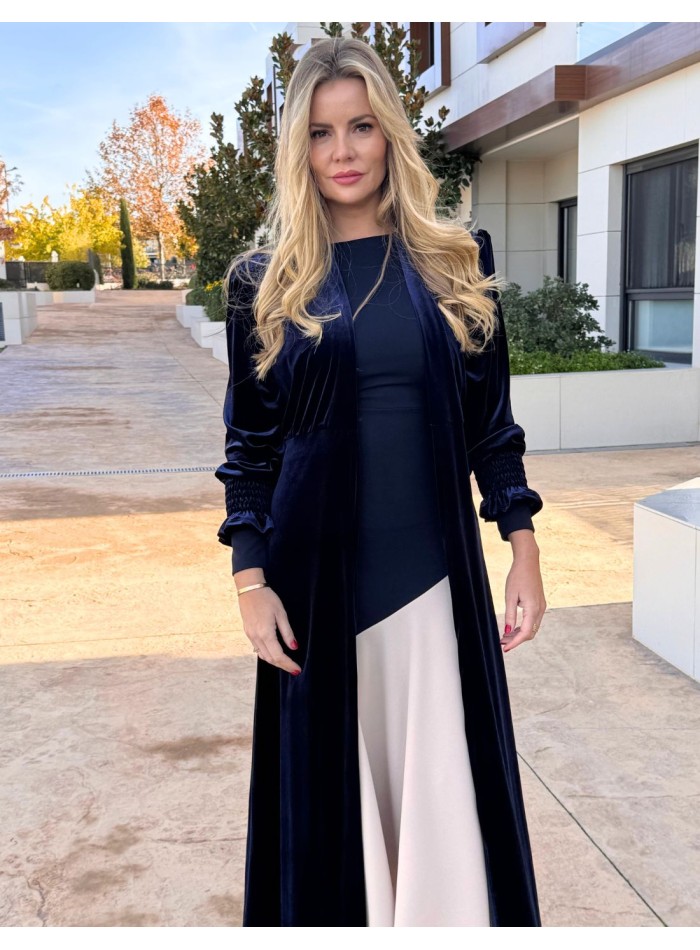 Kimono de terciopelo para invitada en marino