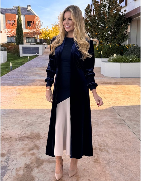 Kimono de terciopelo para invitada en marino