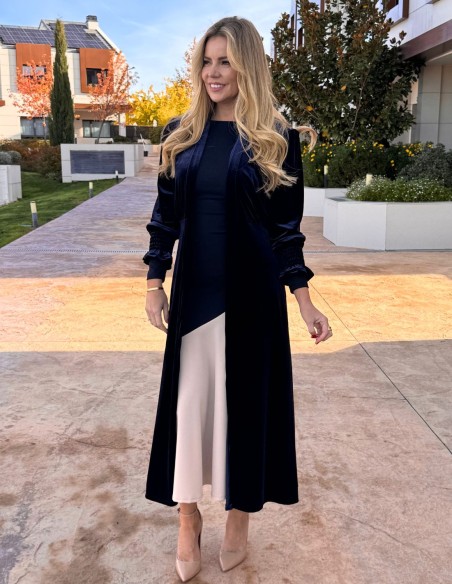 Kimono de terciopelo para invitada en marino
