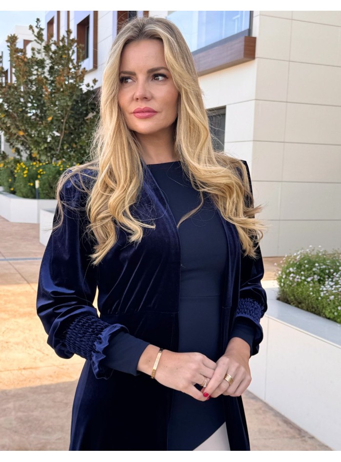 Velvet kimono for guest in navy