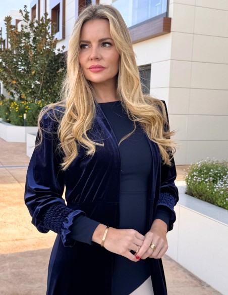 Velvet kimono for guest in navy