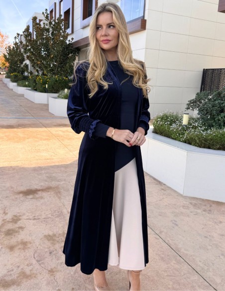 Kimono de terciopelo para invitada en marino