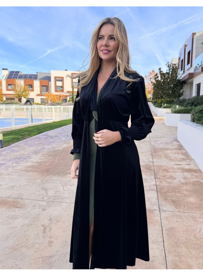 Black velvet kimono for wedding guests