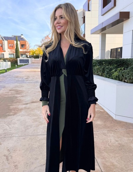 Black velvet kimono for wedding guests