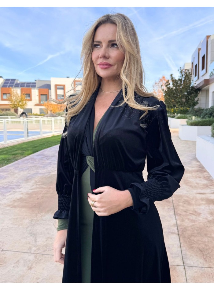 Black velvet kimono for wedding guests