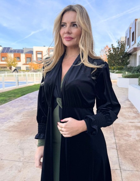 Black velvet kimono for wedding guests