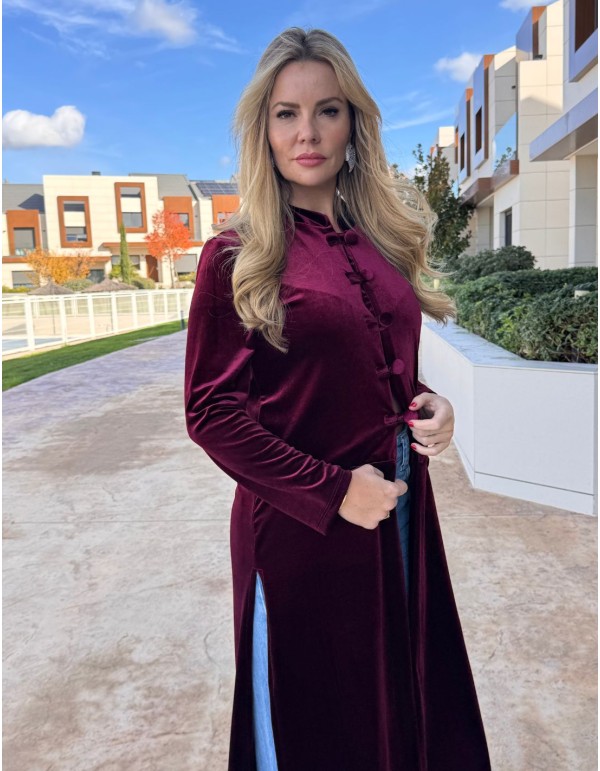 Kimono en velours avec détails de boutons marron