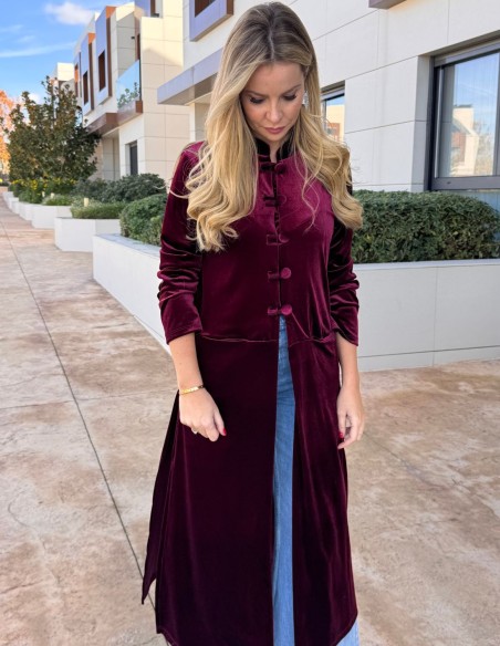 Kimono en velours avec détails de boutons marron