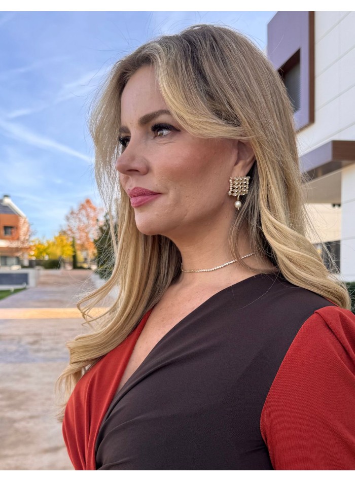 Pendientes de fiesta con cristales y perla...