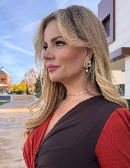 Boucle d'oreilles de fête avec cristaux et pendentif en perle