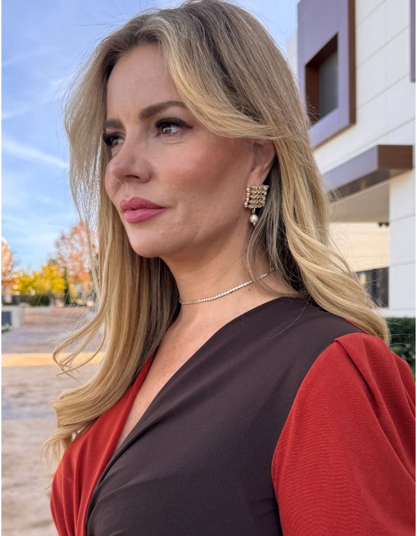 Pendientes de fiesta con cristales y perla colgante