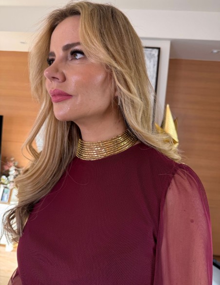 Choker ancho de pedrería dorada