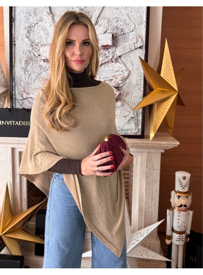 Poncho dorado con brillo para mujer
