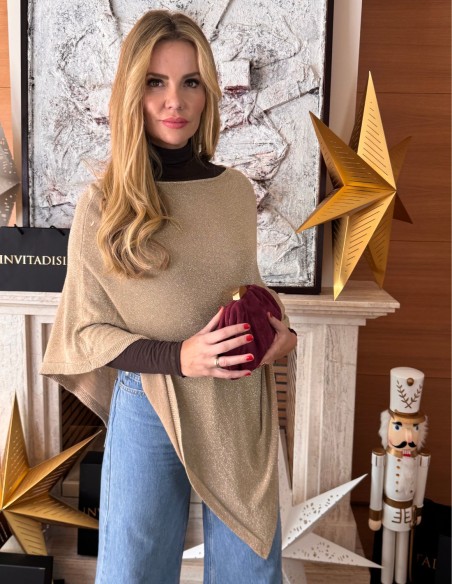 Poncho dorado con brillo para mujer