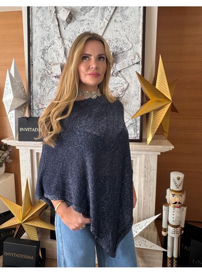 Poncho bleu marine avec paillettes