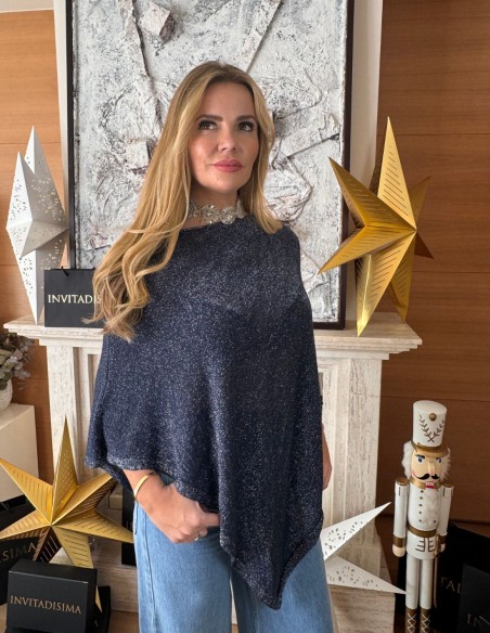 Poncho bleu marine avec paillettes