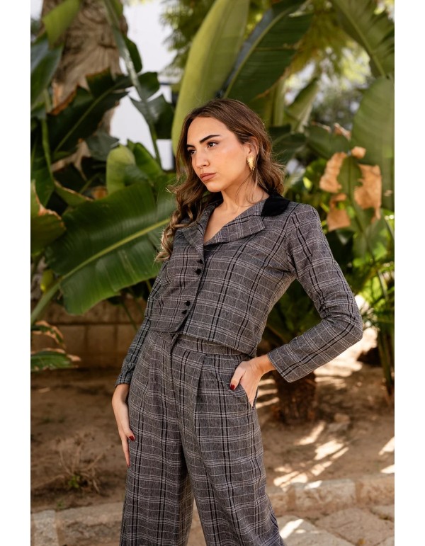 Grey and black checkered guest short jacket 2