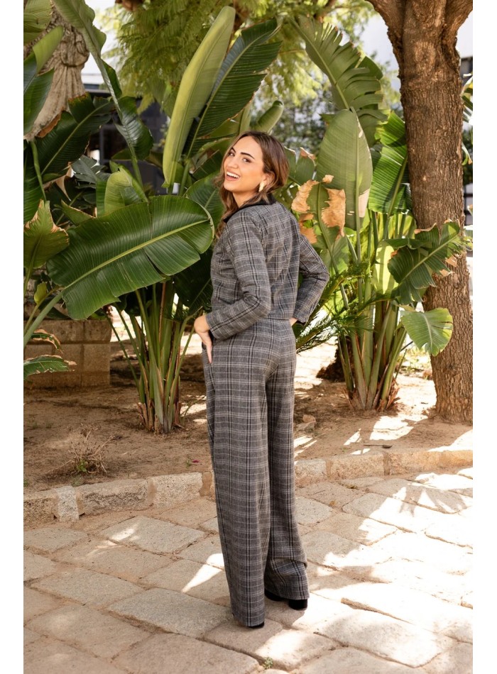 Pantalón largo de invitada con cuadros grises y negros para mujer